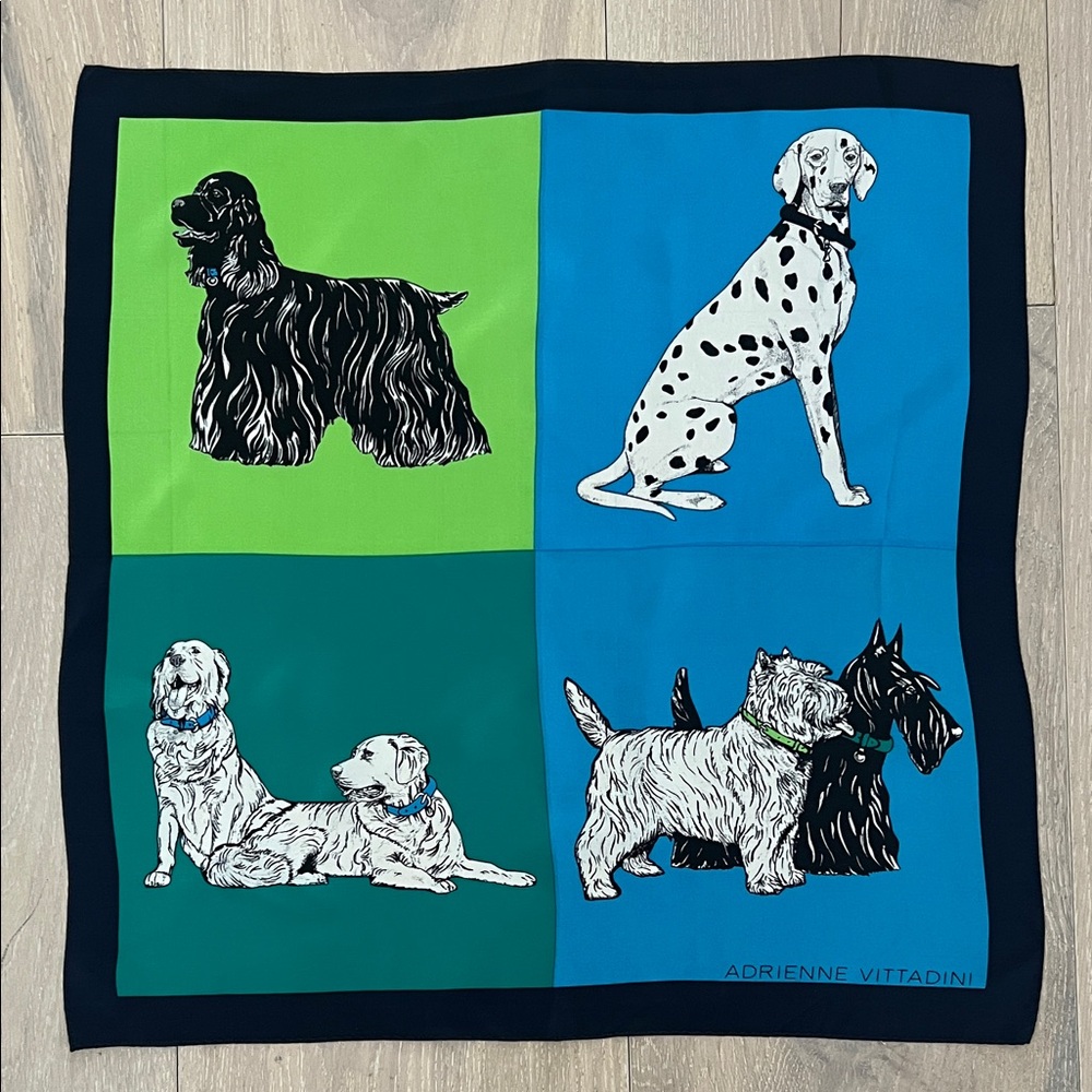 Adrienne Vittadini Vintage Dog Print Scarf in Blue, Teal & Lime